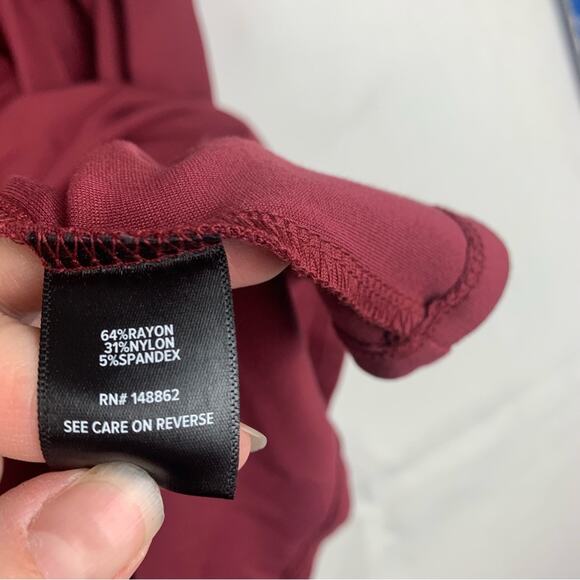 Torrid size 0 large 12 Red A-Line faux Wrap Midi Dress knee length wine - Picture 9 of 13